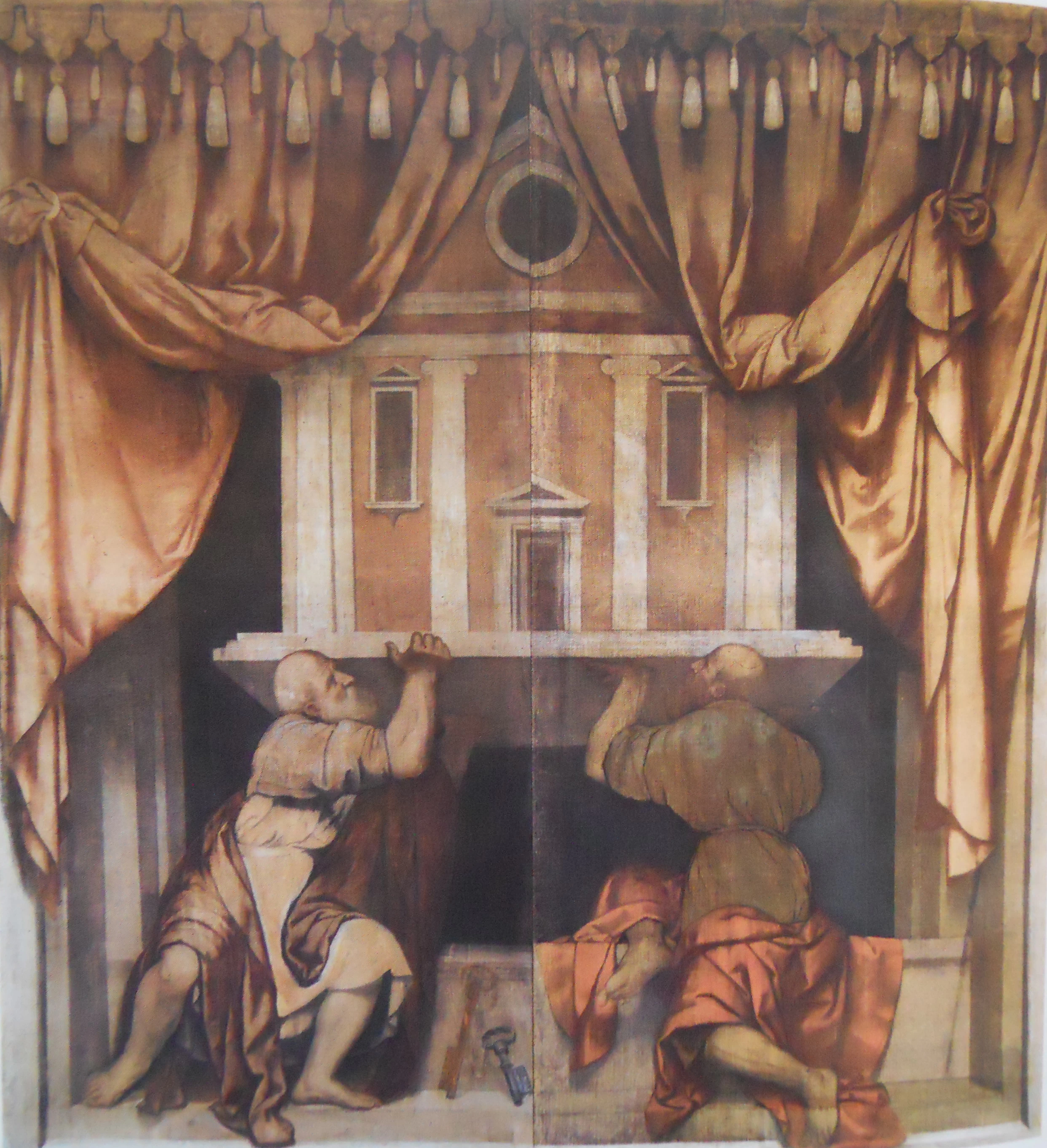 182-Alessandro Bonvicino-Moretto-I santi Pietro e Paolo sostengono la chiesa - ante dell'organo della chiesa di San Pietro in Oliveto - Museo Diocesano, Brescia